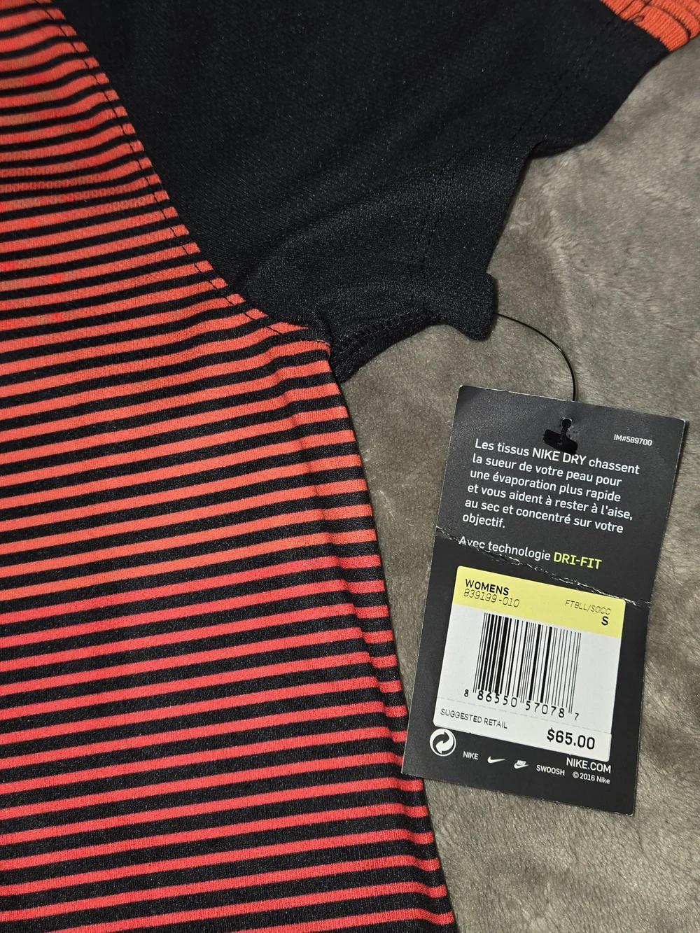 Nike Women's Black and Orange Striped Dri-FIT Jersey